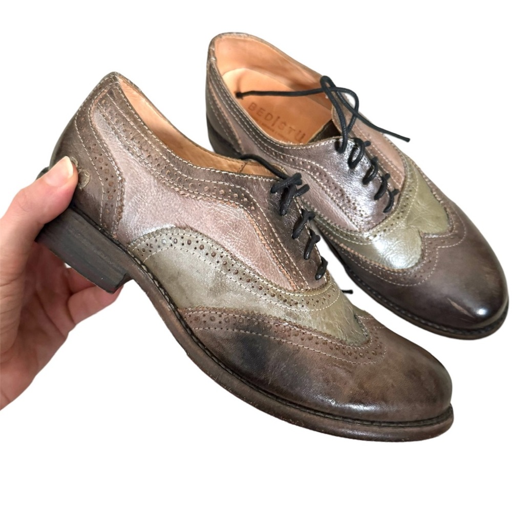 Bed Stu Lita Multicolor Leather Patchwork Oxfords Brown Green Size 9.5